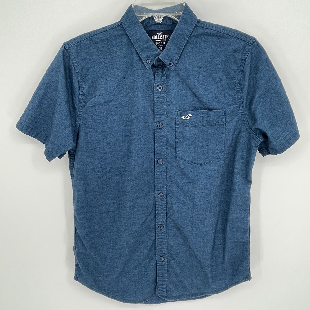 Hollister Men's Blue Button Up Short Sleeve Casual Shirt Size XS